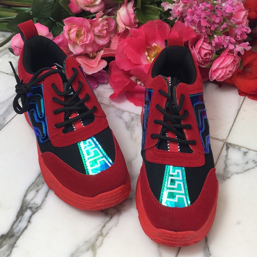 Sneakers Platform Chunky Trendy Red NWT ALL SIZES - Picture 4 of 8